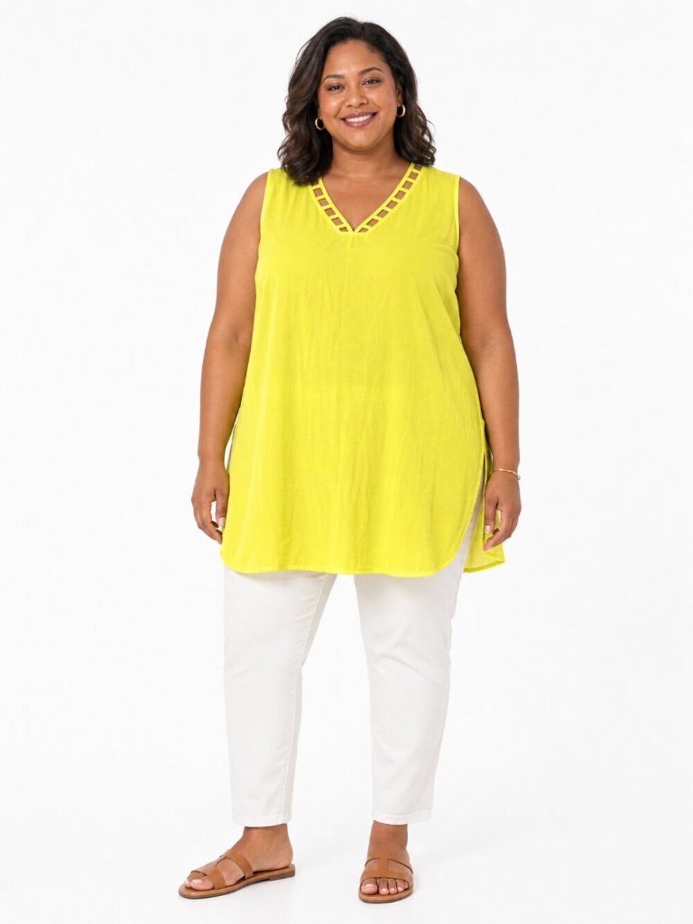 Catherines Yellow Sleeveless Tunic Top V-Neck Size 2X